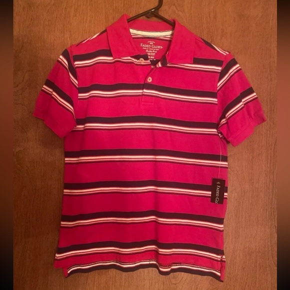 Faded Glory Boys Collared Polo Shirt Red / Blue White Stripes Sz M (8H) NWT NEW - Picture 1 of 3